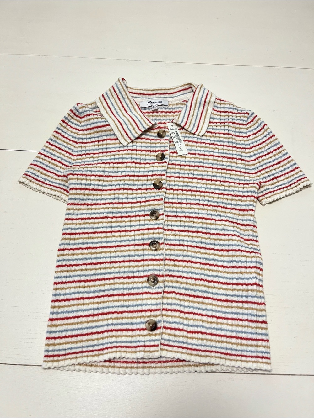Madewell Barbrook Button Up Striped Sweater Polo Woman’s xxs Brand New w/ Tags